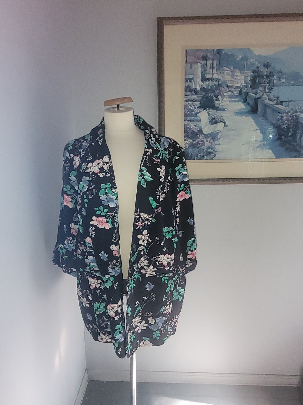 Aris&Clo Black Floral Open Blazer Jacket - Pink & Teal Flowers Size 24